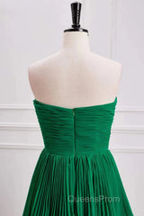 Hunter Green A-Line Chiffon Strapless Layers Long Evening Prom Dress Formal Evening Dress