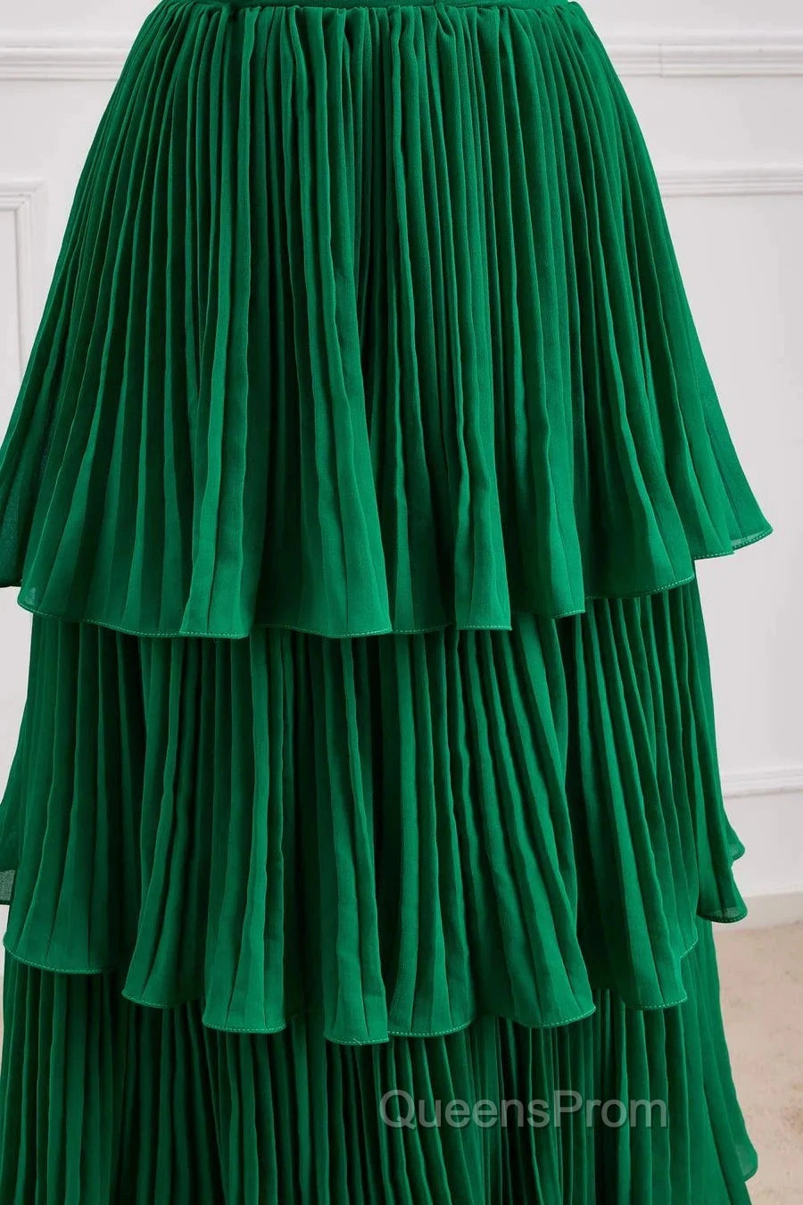 Hunter Green A-Line Chiffon Strapless Layers Long Evening Prom Dress Formal Evening Dress