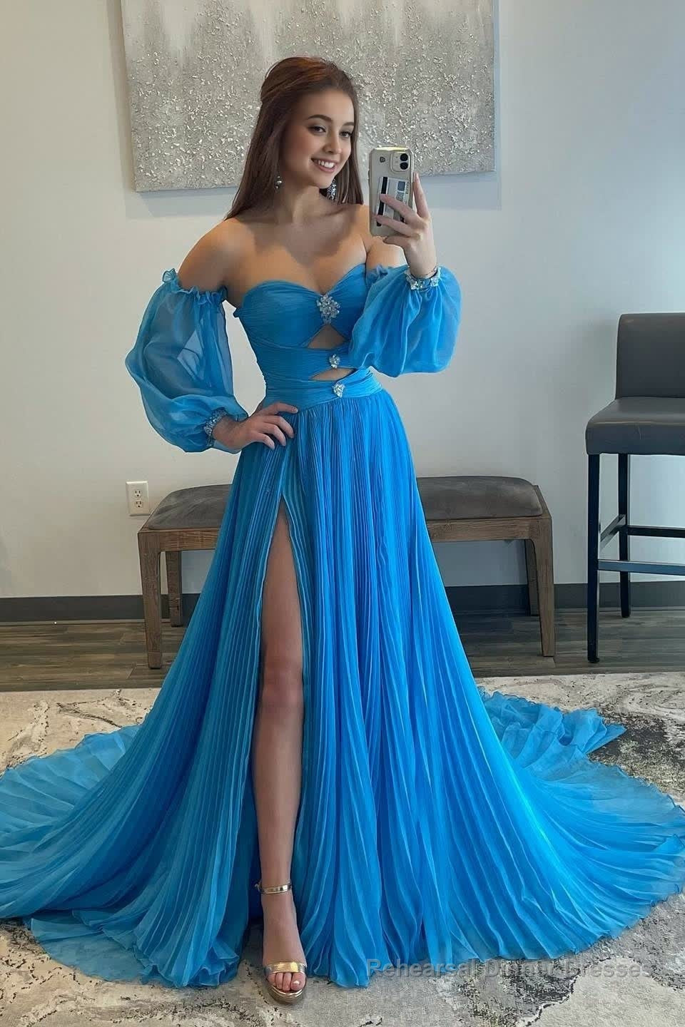 Hunter Green Rhinestones Strapless A-Line Prom Dress with Sleeves Secondary image