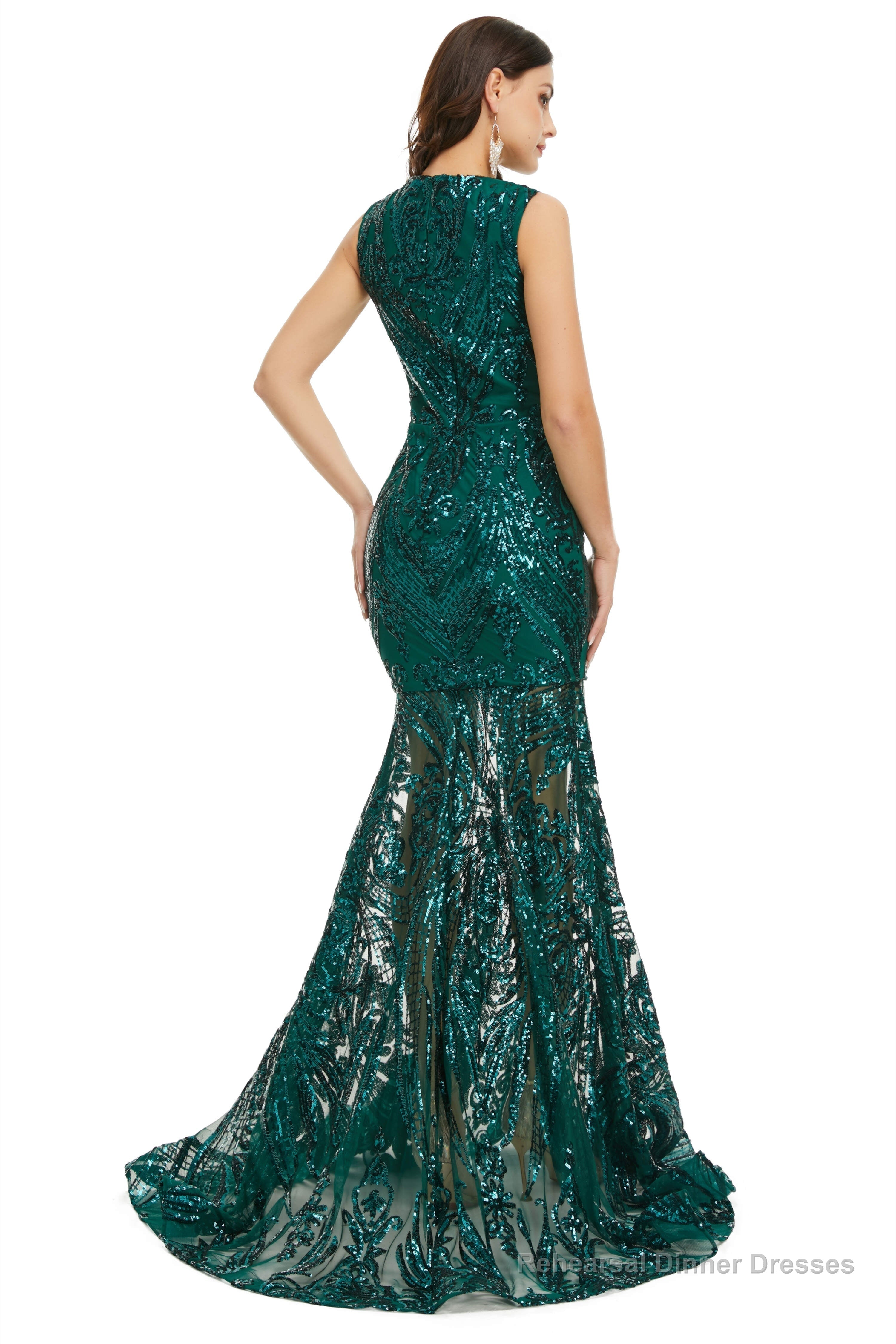 Sequins Sleeveless Floor Length Crew Neck Prom Dresses