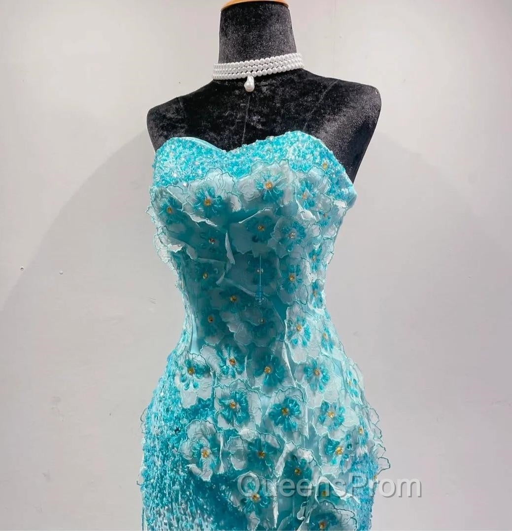 Ice Blue Ombre Mermaid Strapless Chiffon Long Wedding Dress With Appliques And Beading Evening Prom Dress Secondary image