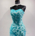 Ice Blue Ombre Mermaid Strapless Chiffon Long Wedding Dress With Appliques And Beading Evening Prom Dress