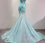 Ice Blue Ombre Mermaid Strapless Chiffon Long Wedding Dress With Appliques And Beading Evening Prom Dress