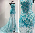 Ice Blue Ombre Mermaid Strapless Chiffon Long Wedding Dress With Appliques And Beading Evening Prom Dress