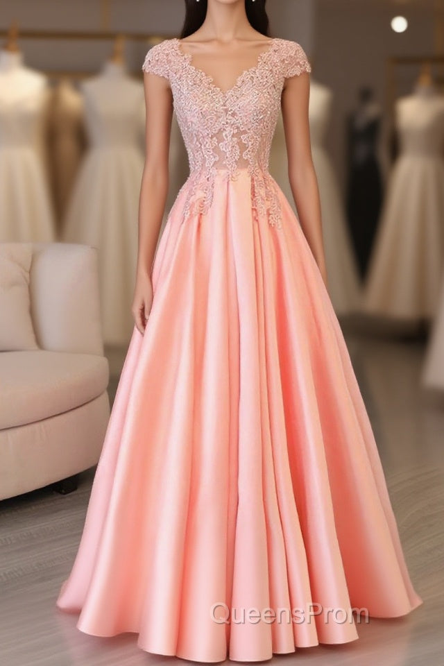 Custom Made V Neck Lace Long Evening Prom Dress, Lace Evening Dress Main image