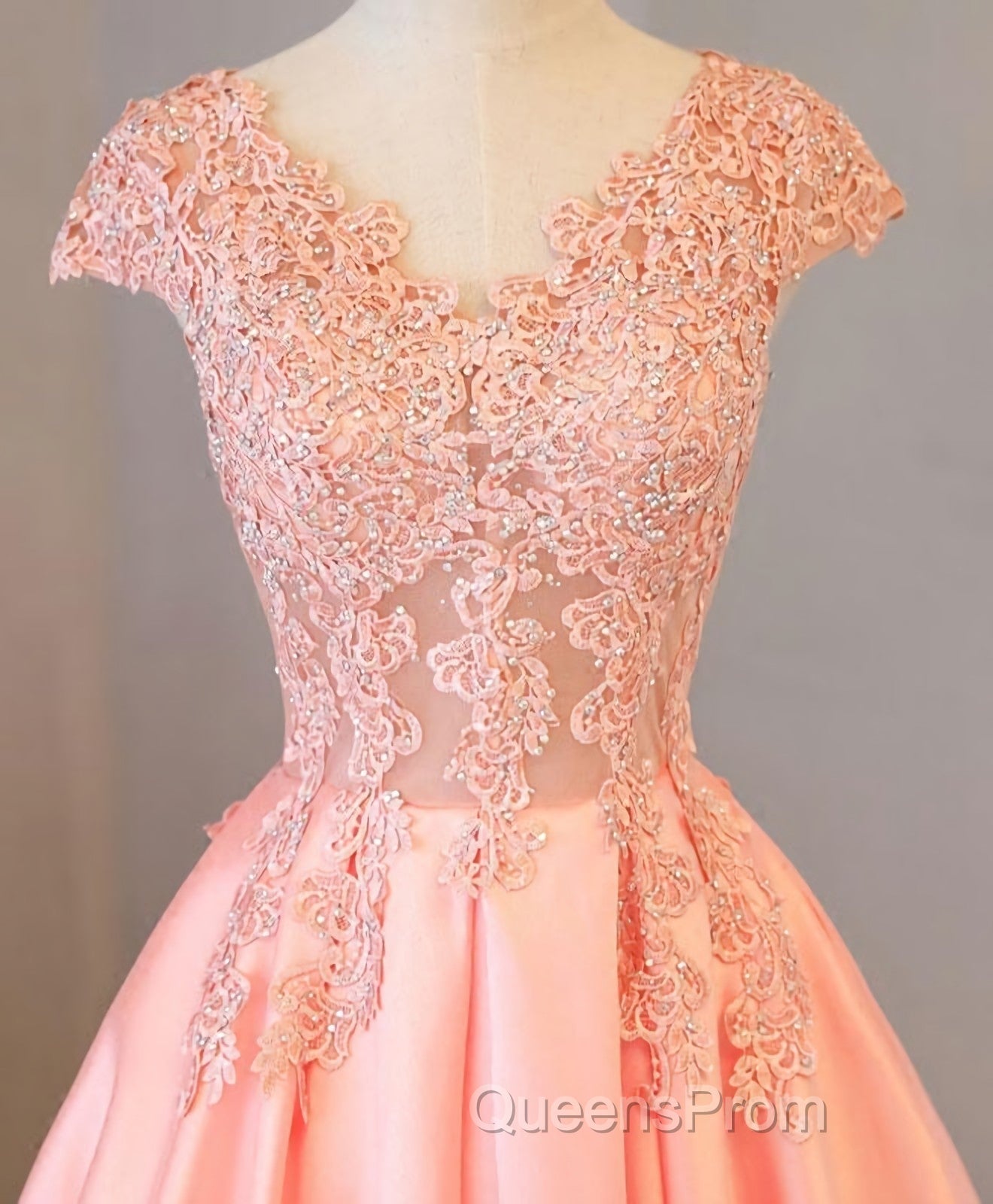 Custom Made V Neck Lace Long Evening Prom Dress, Lace Evening Dress