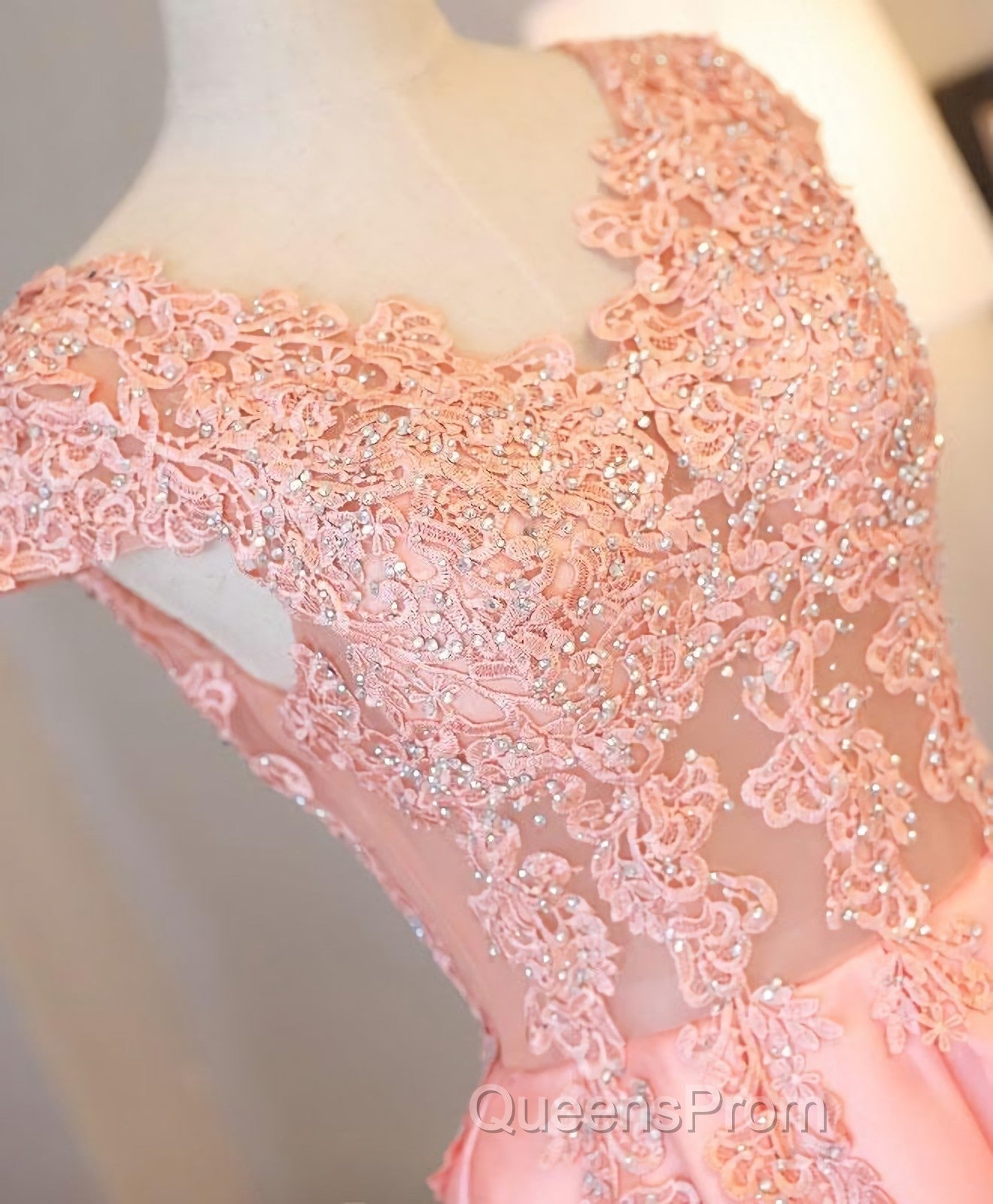 Custom Made V Neck Lace Long Evening Prom Dress, Lace Evening Dress