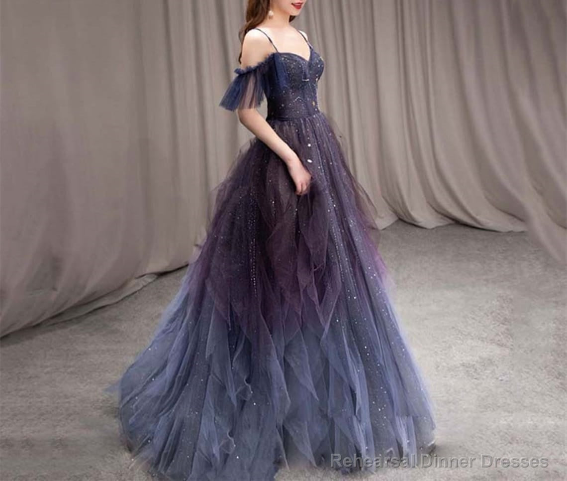 Gradient Starry Slip Fairy Prom Dress,Off Shoulder Tulle Fairy Prom Dress