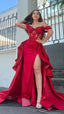 Illusion Off The Shoulder Red Floral Beaded Classy Prom Classy Evening Dress