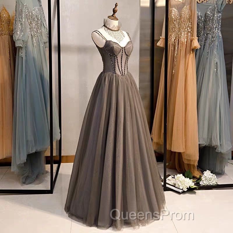 A-Line Evening Prom Dress Open Back Dress Formal Wedding Party Floor Length Sleeveless Spaghetti Strap Tulle with Pleats Secondary image