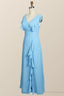 Blue Chiffon Ruffles Long Bridesmaid Dress