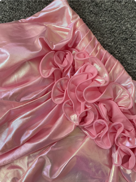 Iridescent Pink Mermaid One-Shoulder 3D Floral Slit Satin Long Classy Prom Dress