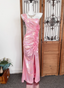 Iridescent Pink Mermaid One-Shoulder 3D Floral Slit Satin Long Classy Prom Dress