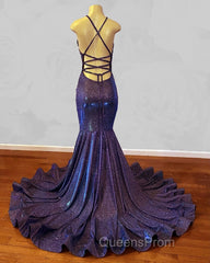 Iridescent Evening Prom Dress Mermaid V-Neck Open Back