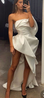 Irregular Satin Wedding Dress Classy Prom Dress Classy Evening Gown Party Dress