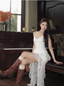 Irregular White Lace Suspenders Slim Fit 19Th Birthday Homecoming Dress