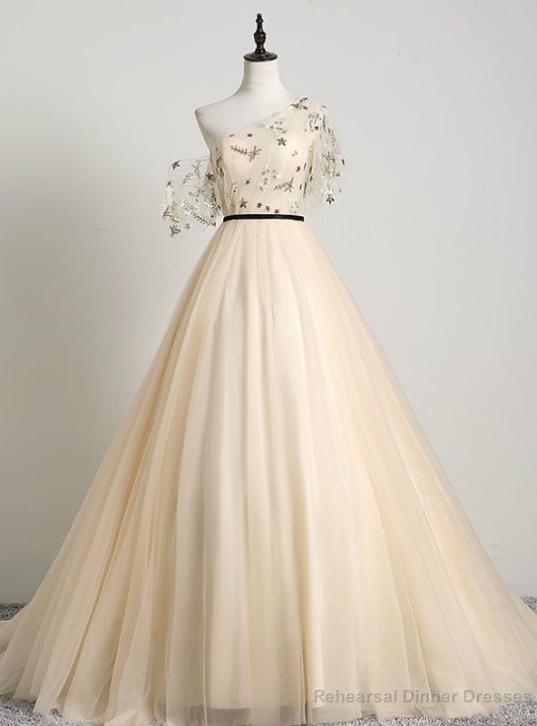 Is a Rite Of Passage Champagne Ball Gown Tulle One Shoulder Sequins Quinceanera Dress Main image