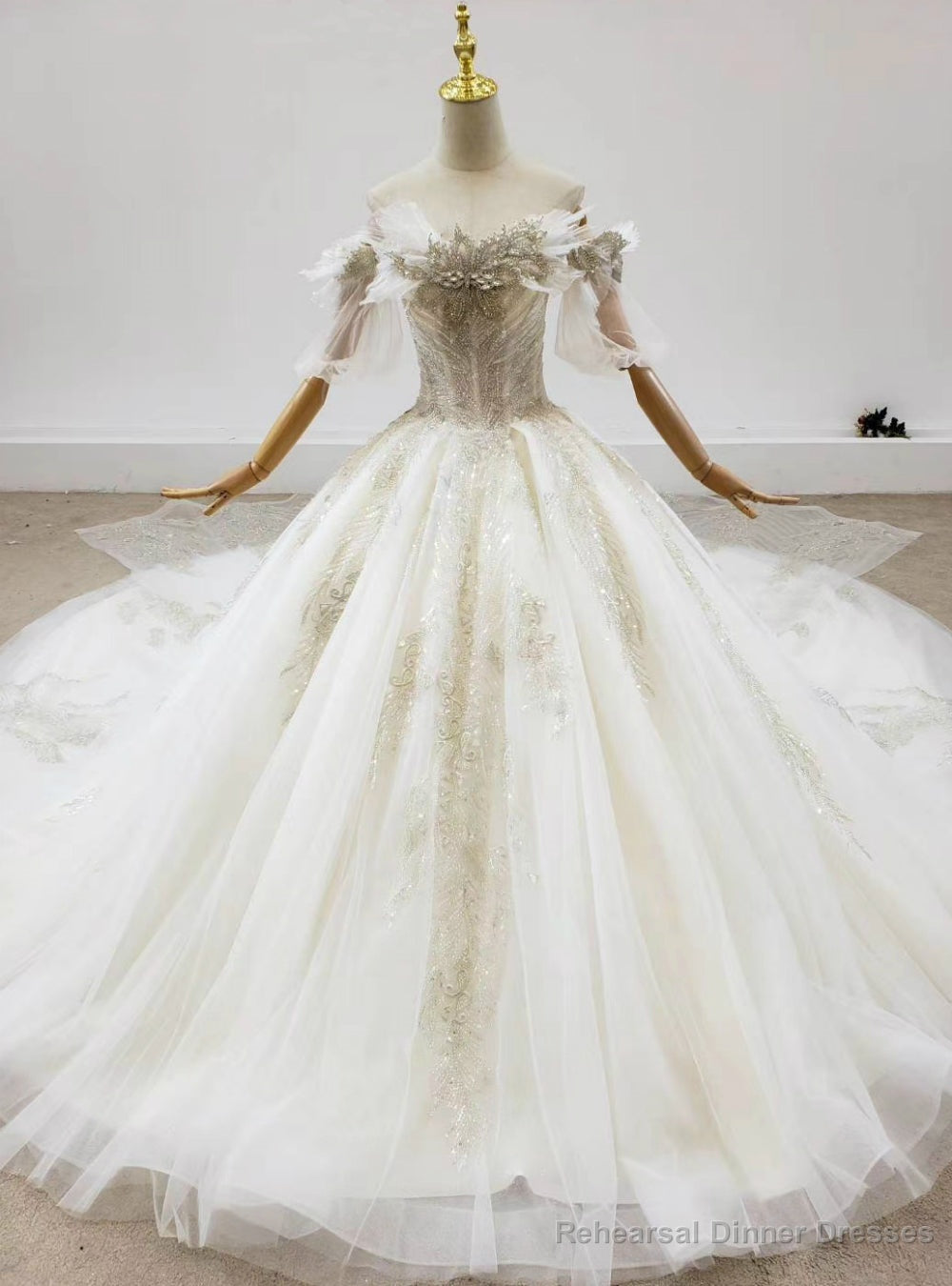 Is a Rite Of Passage Light Champagne Tulle Off the Shoulder Beading Crystal Wedding Dress Main image