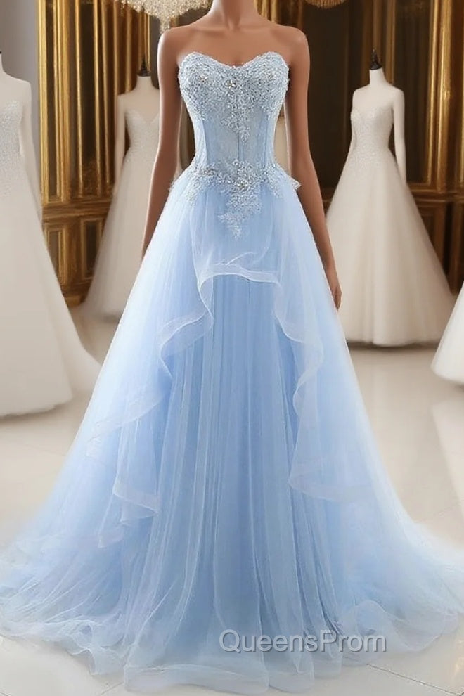 A-Line Sexy Floral Engagement Evening Prom Birthday Dress Strapless Sleeveless Sweep / Brush Train Lace with Pleats Lace Insert Main image
