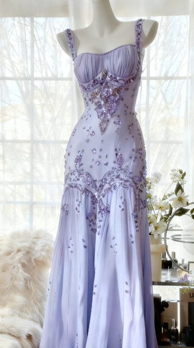 Ivory A Line Straps Beaded Chiffon Long Classy Prom Dress Graduation Classy Prom Dress