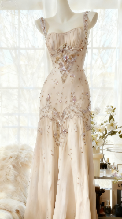 Ivory A Line Straps Beaded Chiffon Long Classy Prom Dress Graduation Classy Prom Dress