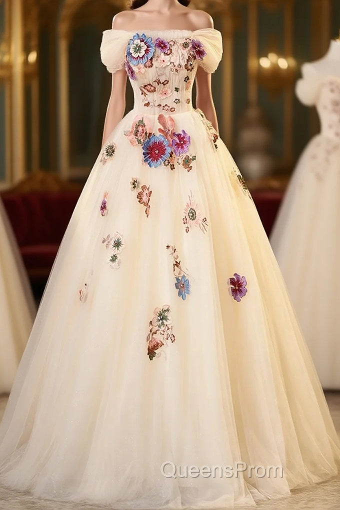Ivory Ball Gown With Flowers Sweetheart Formal Dress, Lovely Sweet 16 Dress Party Dress Main image