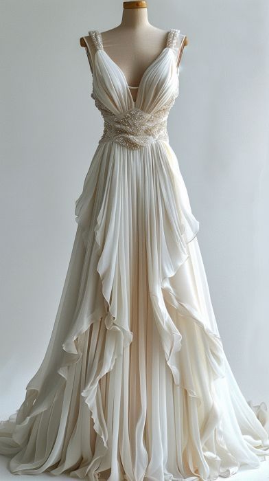 Ivory Beaded A-Line Classy Evening Gown Maxi Long Classy Evening Party Classy Prom Dress Wedding Dress With Ruffles Main image
