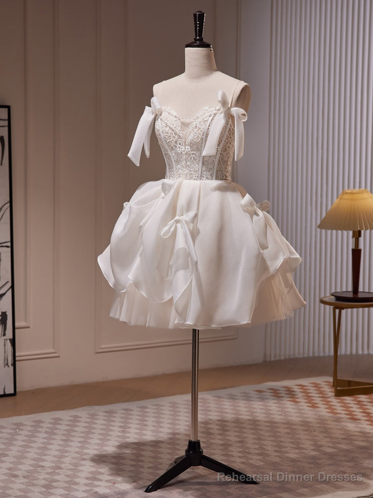 Ivory Chiffon with Lace Straps Short Party Dress, Ivory Graduation Dress Formal Dress