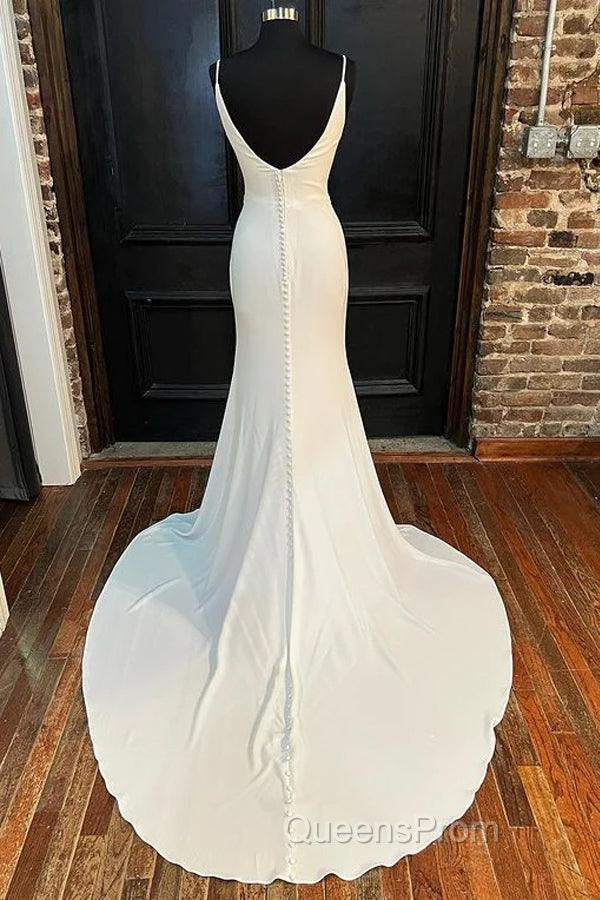 Ivory Cowl Neck Backless Mermaid Long Wedding Dress With Slit Secondary image