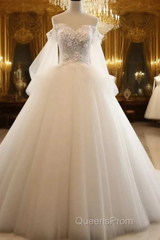 Ivory Flowers And Lace Applique Tulle Sweet 16 Dress, Long Formal Gown Main image