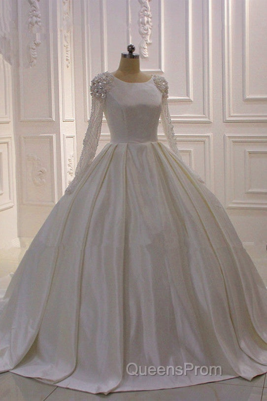 Ivory Long Sleevess Jewel Ruffless Flowers Bedaings Wedding Dress Secondary image