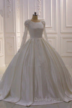 Ivory Long Sleevess Jewel Ruffless Flowers Bedaings Wedding Dress