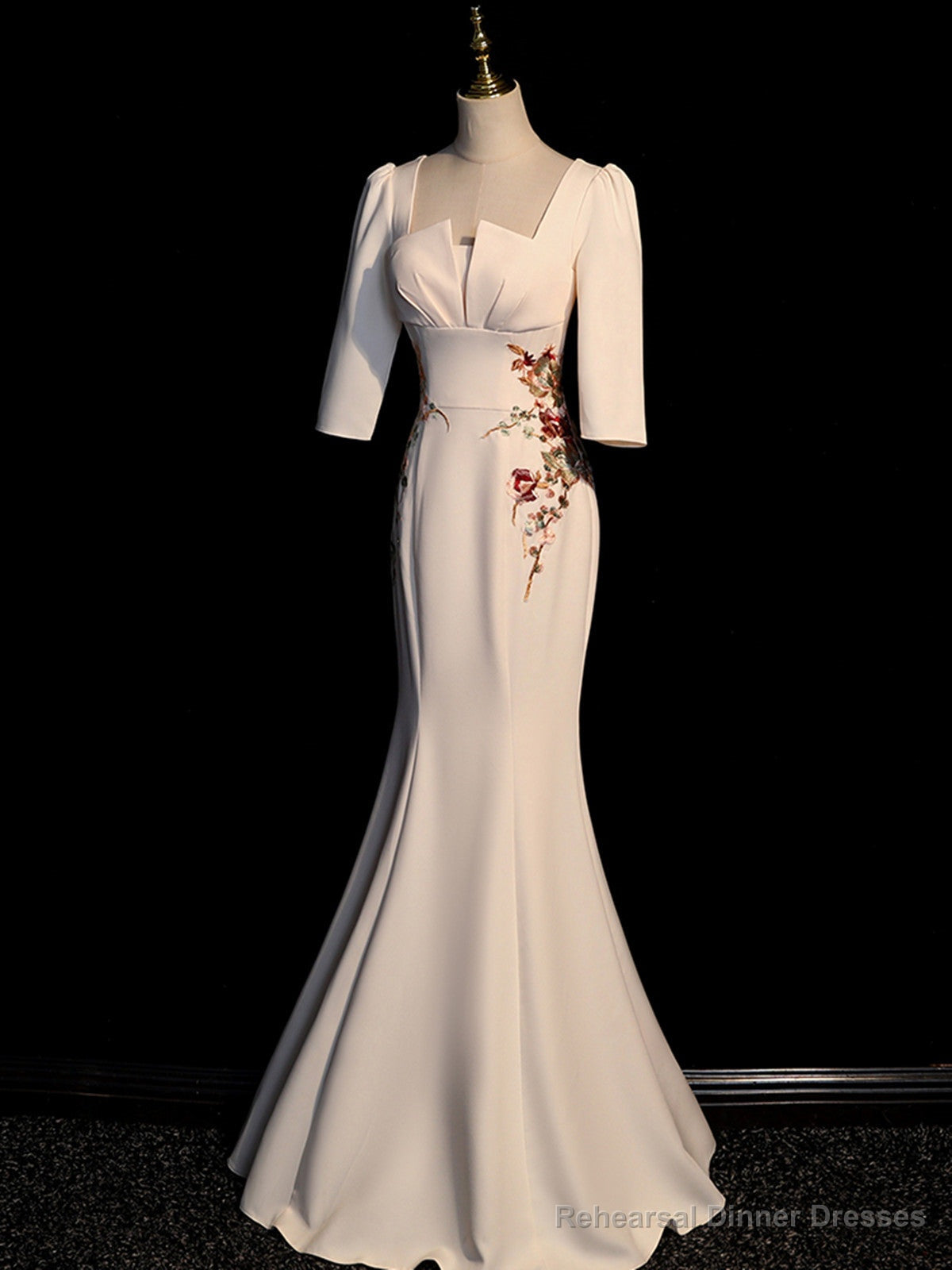 Ivory Mermaid Short Sleeves Wedding Party Dress, Ivory Long Evening Dress Prom Dress Main image