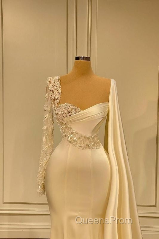 Ivory One Shoulder Asymmetric Evening Prom Dress with Ruffles Secondary image