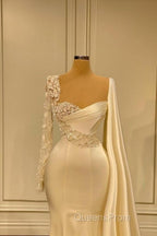 Ivory One Shoulder Asymmetric Evening Prom Dress with Ruffles