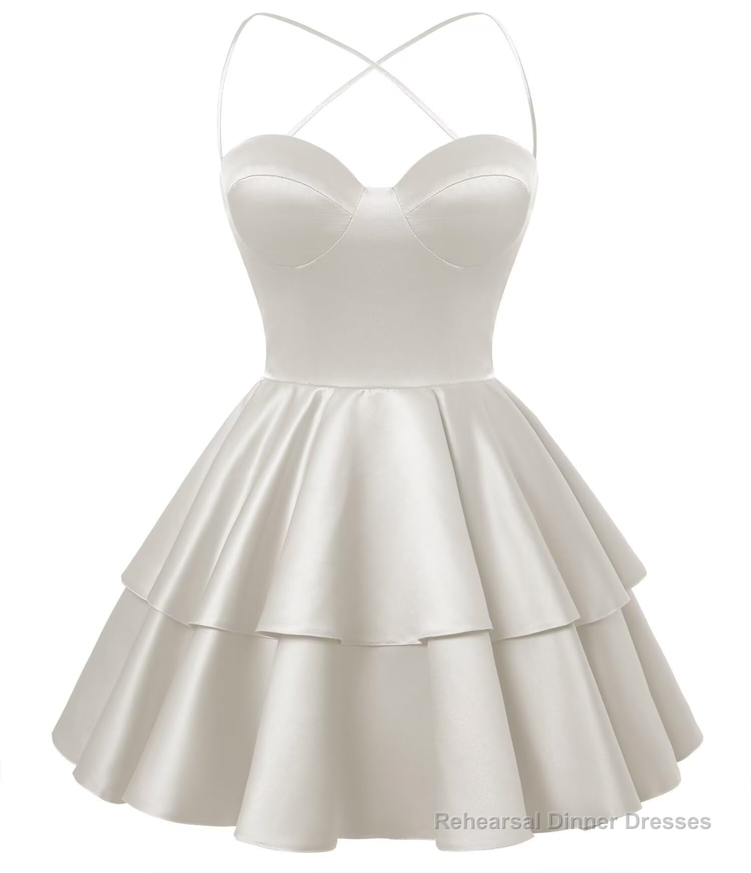 Ivory Satin Homecoming Dress Sweetheart Neck Tiered Short Graduation Dresses Secondary image