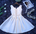 Ivory Satin Short Simple Cute Bridesmaid Dress Party Dress, Short Graduation Dress Classy Prom Dress