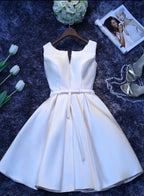 Ivory Satin Short Simple Cute Bridesmaid Dress Party Dress, Short Graduation Dress Classy Prom Dress