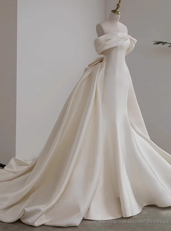 Ivory Satin Strapless Beading Wedding Dress Main image