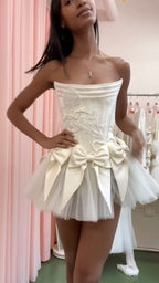 Ivory Strapless Wedding Dress, Short Hoco Classy Prom Dress,