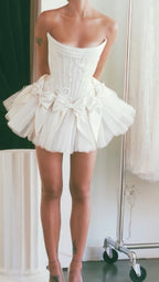 Ivory Strapless Wedding Dress, Short Hoco Classy Prom Dress,
