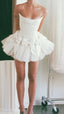 Ivory Strapless Wedding Dress, Short Hoco Classy Prom Dress,