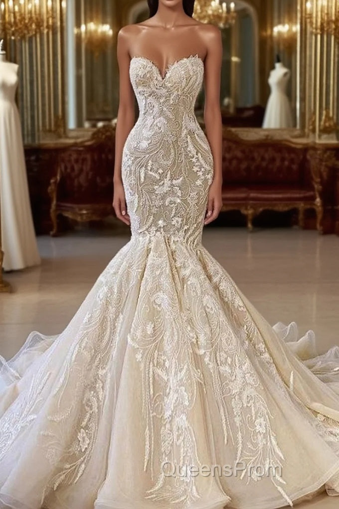 Ivory Sweetheart Strapless Long Mermaid Wedding Dress Main image