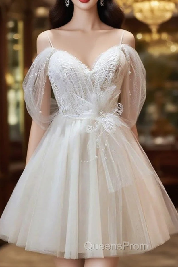 Ivory Sweetheart Tulle Short Party Dress, Ivory Tulle With Lace Homecoming Dress Main image