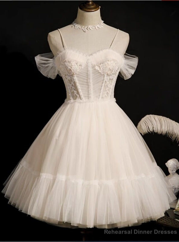 Ivory Tulle Appliques Pleats Homecoming Dress Main image