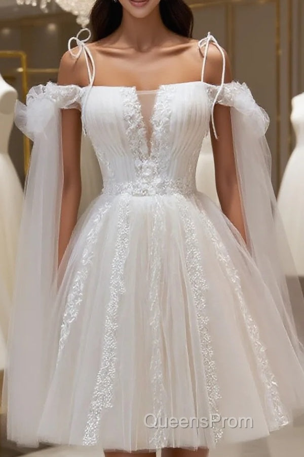 Ivory Tulle Knee Length With Lace Short Evening Prom Dress, Cute Ivory Party Dress