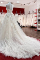 Ivory Tulle Lace Wedding Dress A-Line Sweetheart Bridal Dress With Sweep Train Off Shoulder