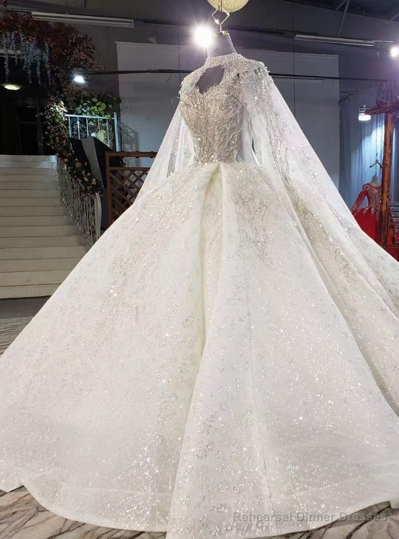 Ivory Tulle Seuqins Strapless Beading Wedding Dress With Shawl Main image