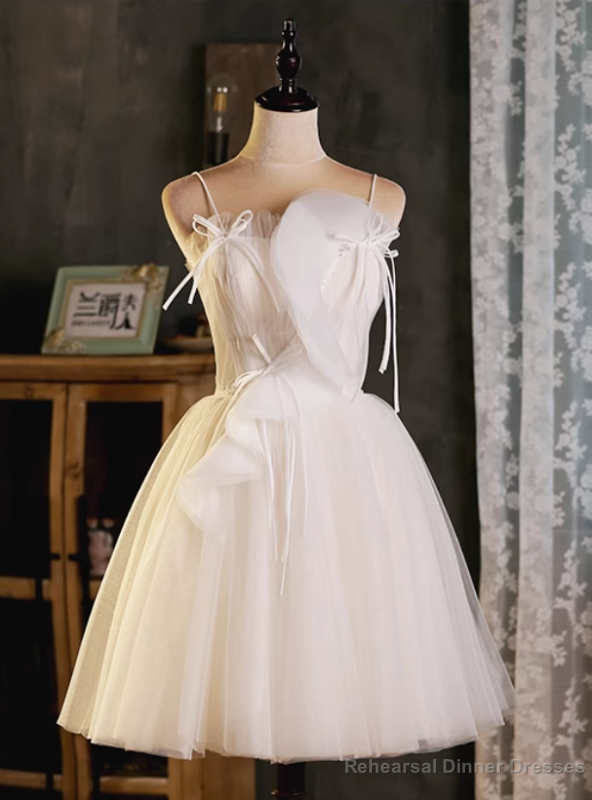 Ivory Tulle Spaghetti Straps Pleats Homecoming Dress Main image
