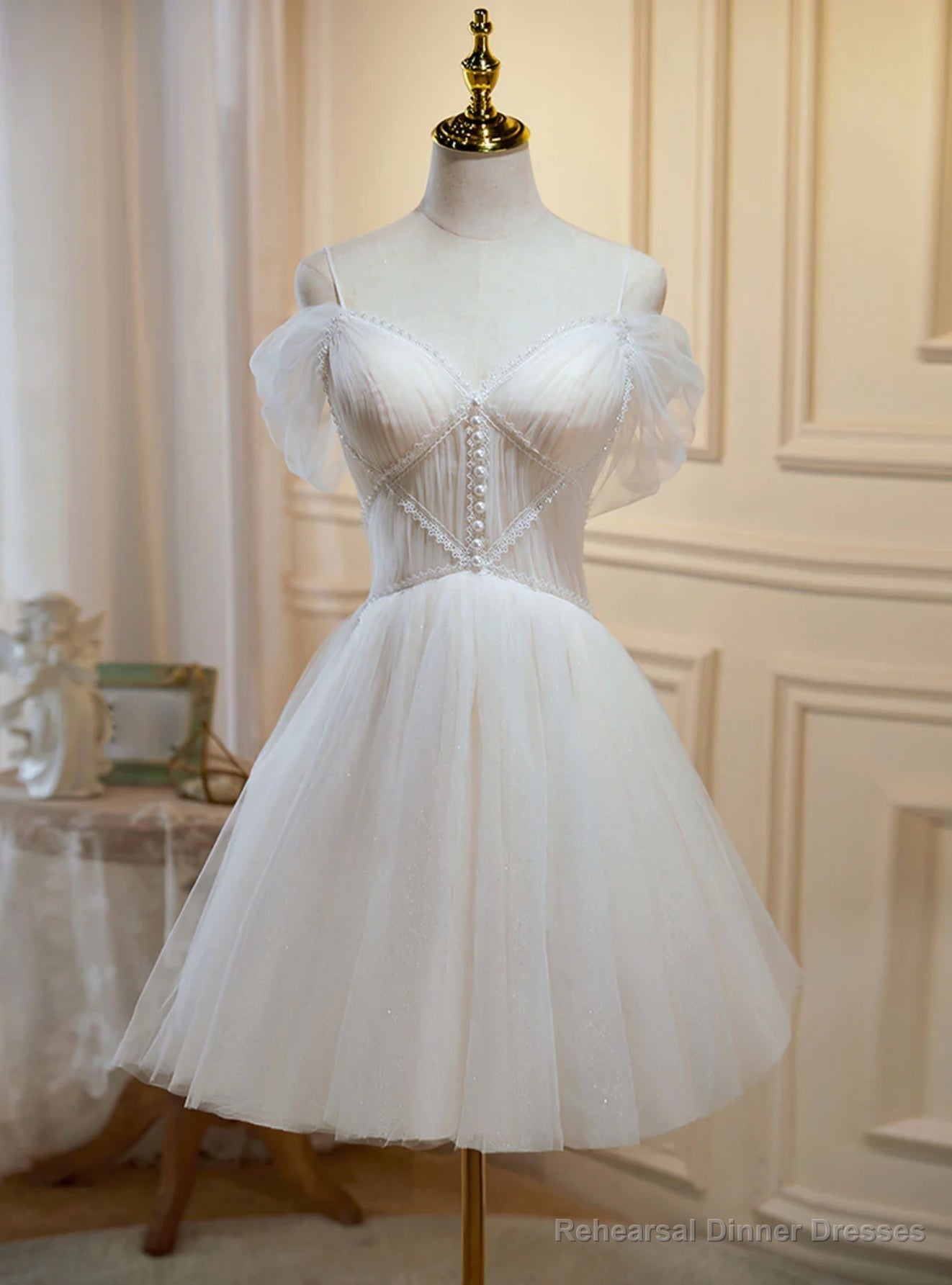 Ivory Tulle Straps Pleats Homecoming Dress Main image